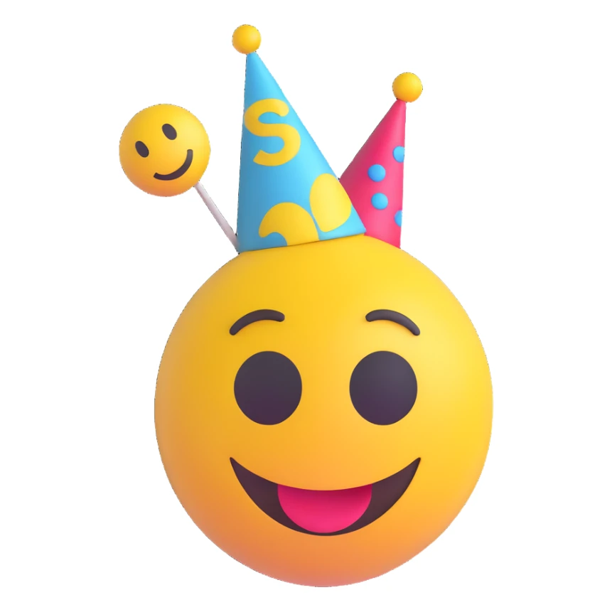 3D smiley emoji, round shape, party face, with the text "szétcsapva" sticker