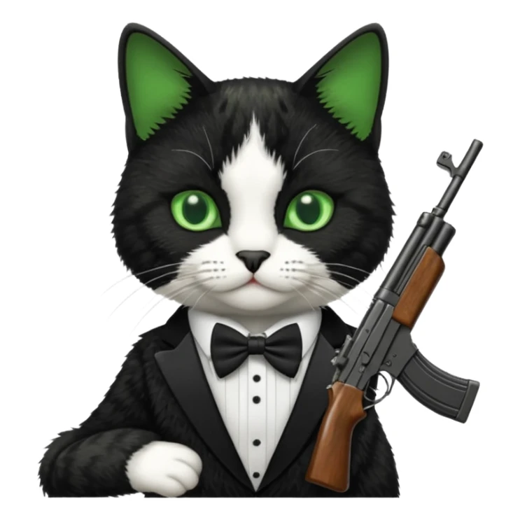 tuxedo cat with an ak47 gun sticker