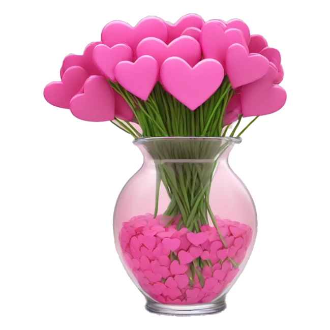 10000000 huge pink hearts on stems in a clear glass vase sticker