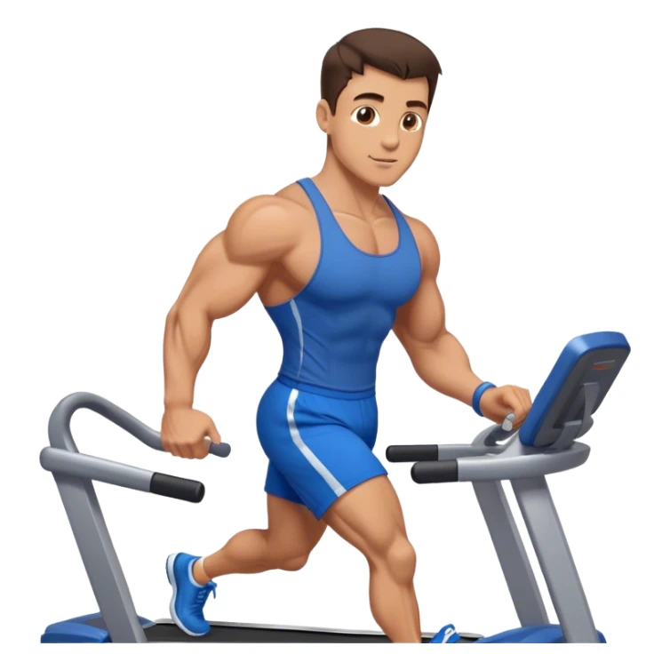 brunette male bodybuilder blue shorts treadmill sticker