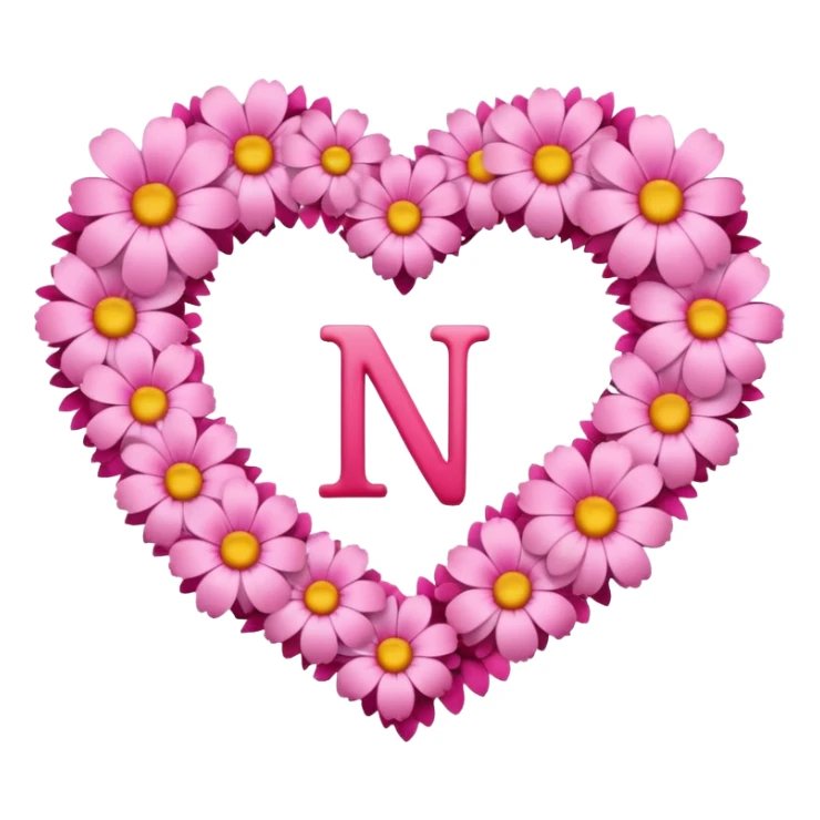 Heart shape of many this flower 🌸 inside it N letter sticker