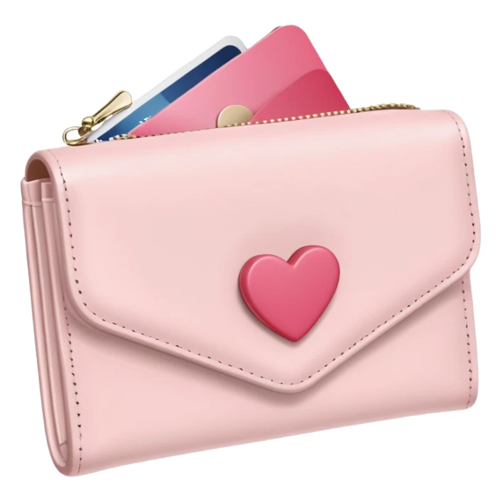 white wallet with heart charm, clean girl aesthetic, pastel tones sticker