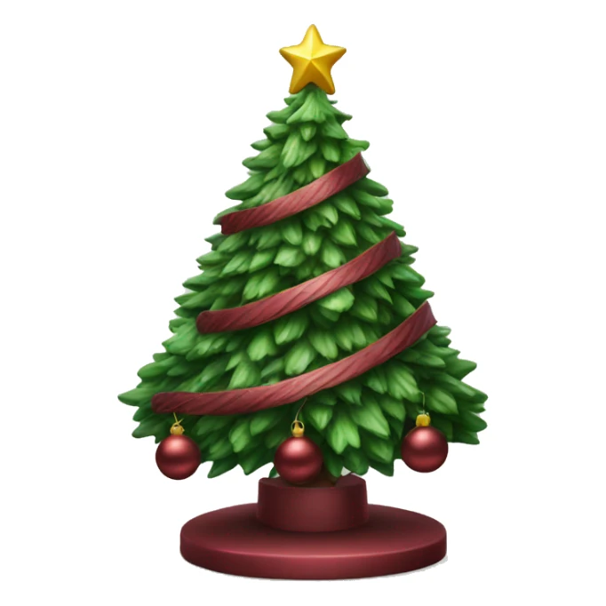 Realistic decorated green and burgundy Christmas tree sticker
