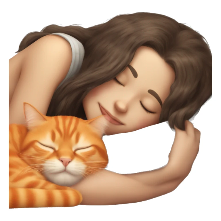 orange cat sleeping with long haired brunette girl sticker