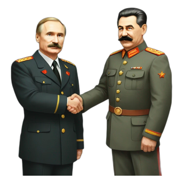 Stalin shakes Putin's hand. Putin in a suit, Stalin in a tunic sticker