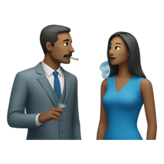 smoking man and woman near blue color wall sticker