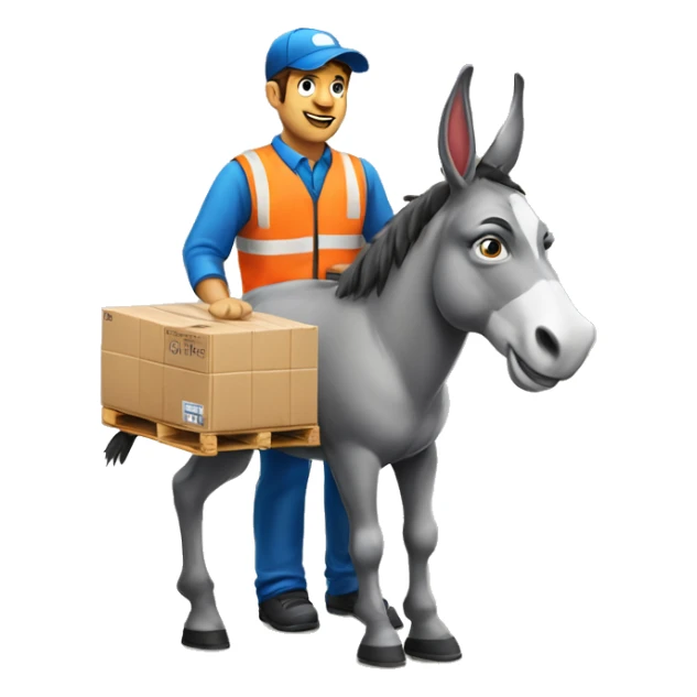a delivery man with a donkey head delivering a pallet sticker