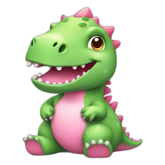 cute chubby sitting green dinosaur with pink unicorn horn sticker