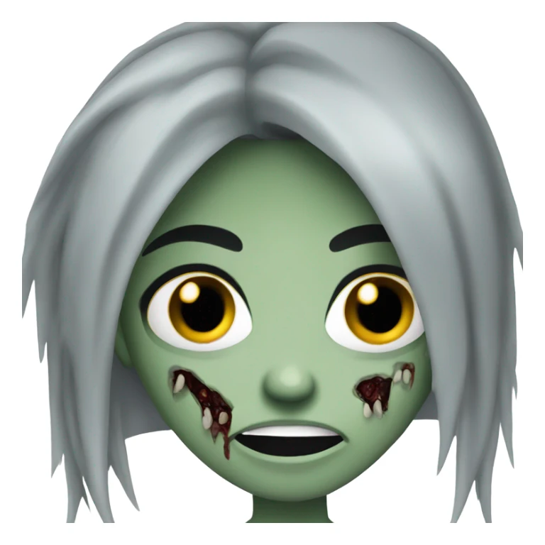 girl zombie with black long hair with teeth and serious face  sticker