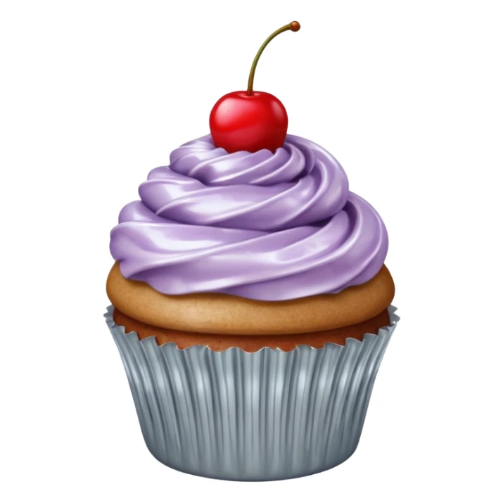 cupcake with silver frosting and a cherry on top sticker