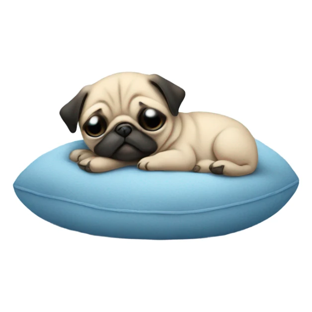 Baby pug sleeping on a blue cushion  sticker