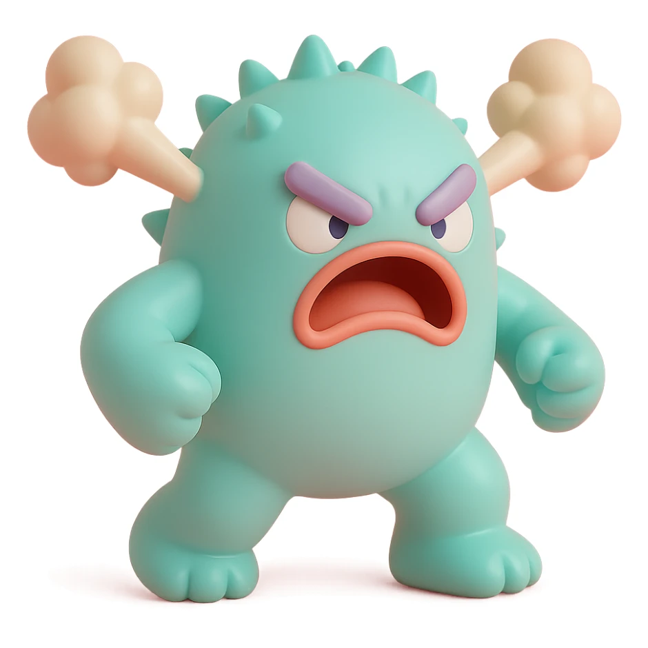 monster stomping its feet in anger, smoke coming from ears, spiky body sticker
