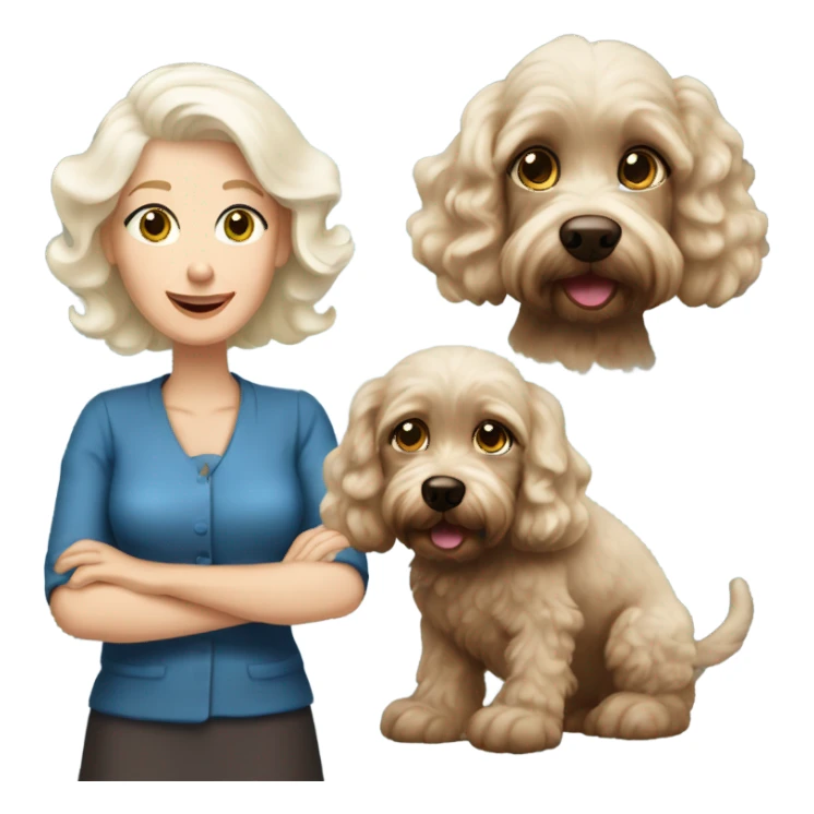 blue eyed old blonde lady with dark brown Cockapoo puppy dog sticker