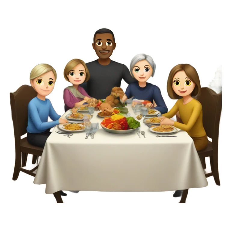 Russian family sitting at the New Year's table sticker