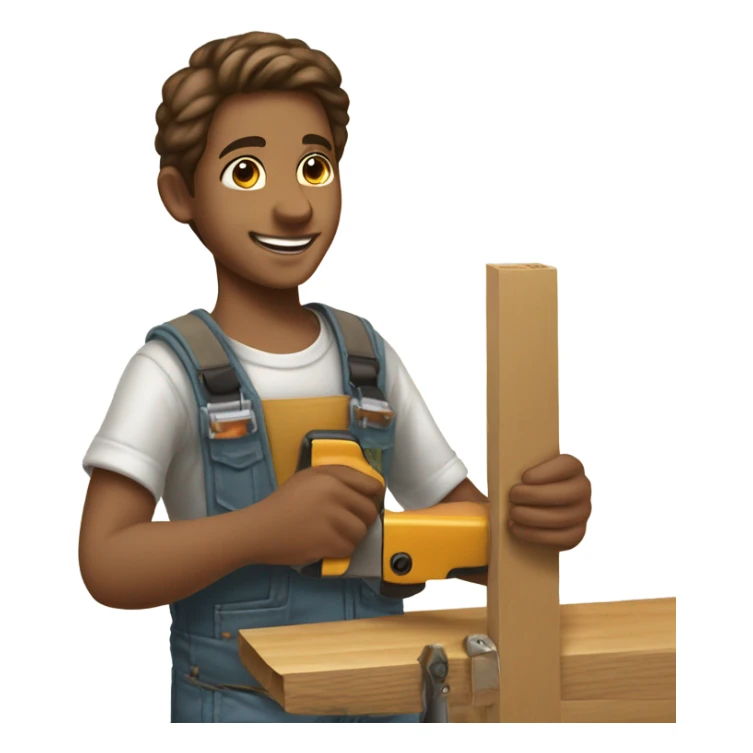 smiling boy in casual shirt doing carpentry with Jesus  sticker
