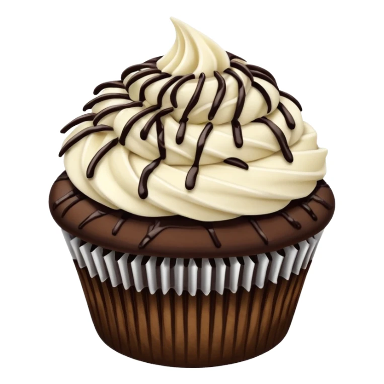 Chocolate cupcake with vanilla frosting, coconut & chocolate drizzle sticker