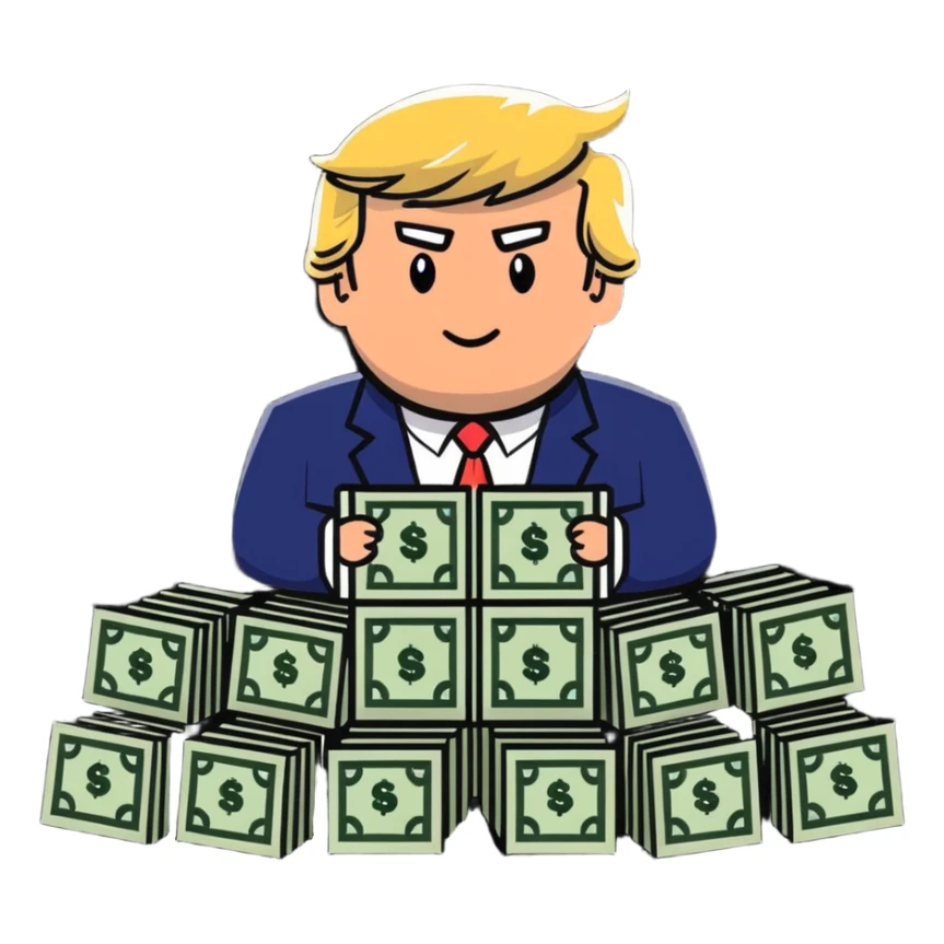 President Trump with piles of money sticker
