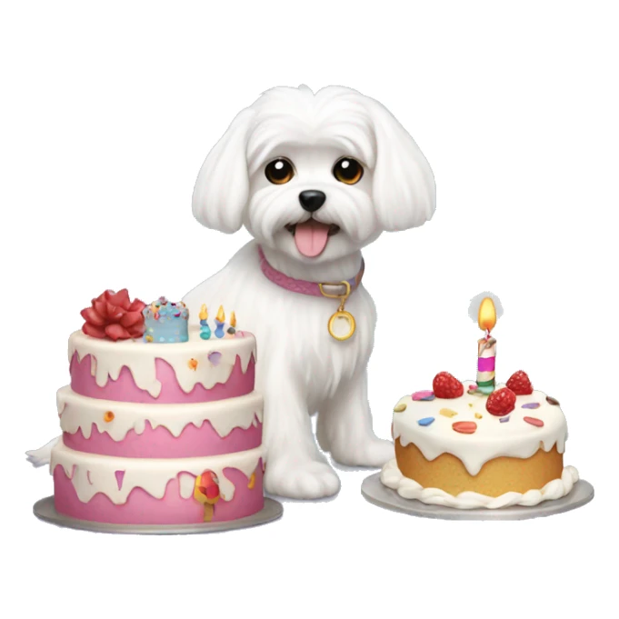  white maltese dog and birthday cake sticker