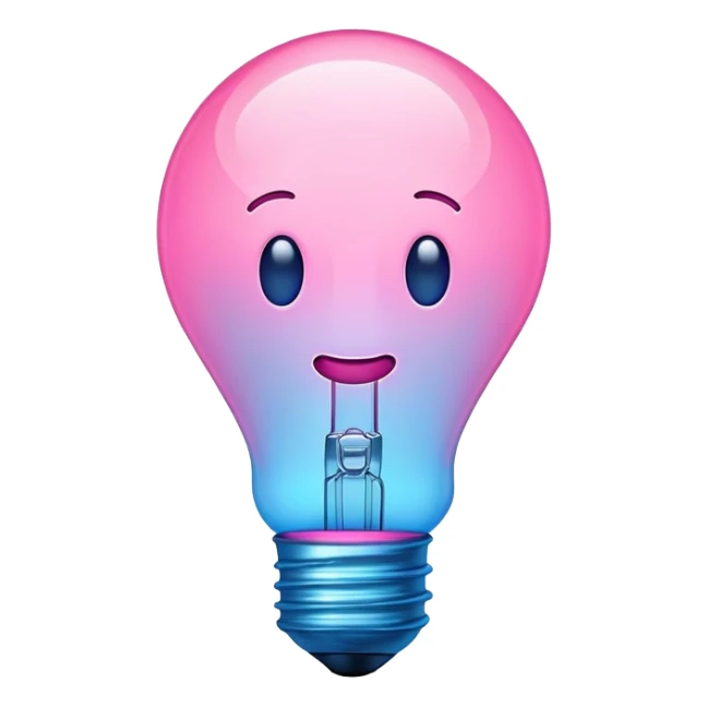 neon lightbulb, glowing blue and pink, emoji style, soft glossy highlight, modern minimal shape sticker