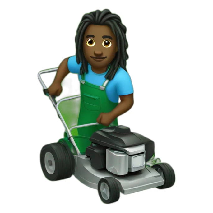 Dark Black man with dreads mowing lawn aerial view  sticker