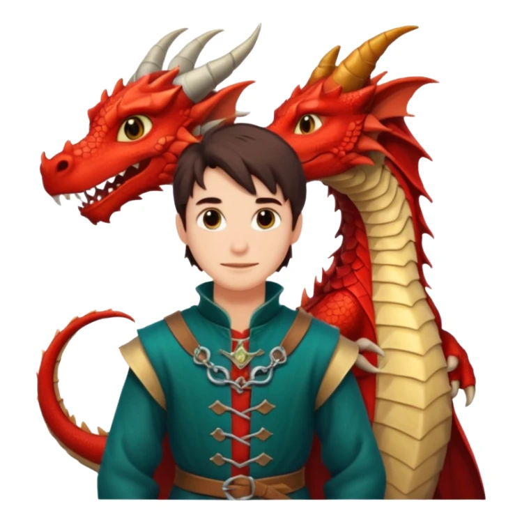 a dragon tamer in medieval time with a dragon next to him sticker