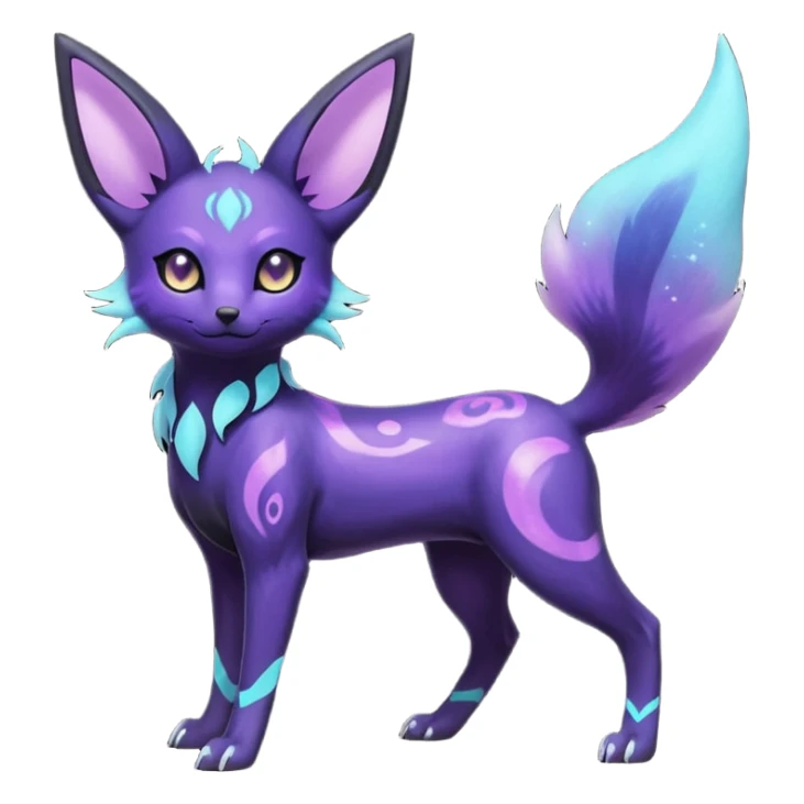 Rare realistic purple indigo violet nebulae shiny sparkly dark-neon glowing bioluminescent edgy badass epic pretty beautiful handsome gorgeous aesthetic colorful vibrant Vernid-Trico-Umbreon-Espeon-species-Fakemon-creature by LiLaiRa, 4 legs, 1 tail, random markings, (full body) sticker