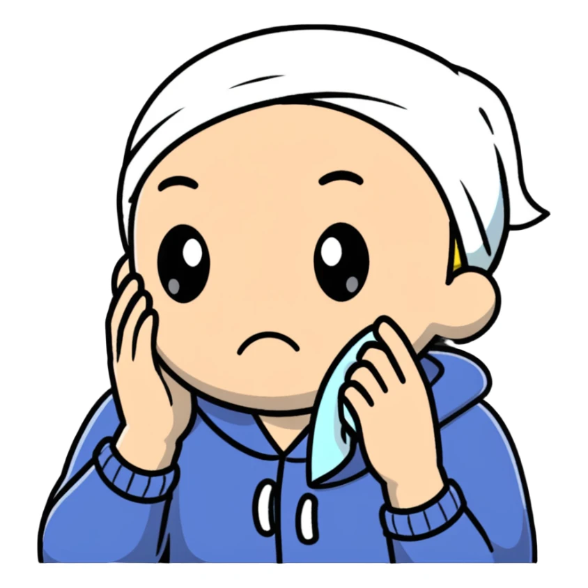 Cartoon character wiping forehead with handkerchief, sweating heavily sticker