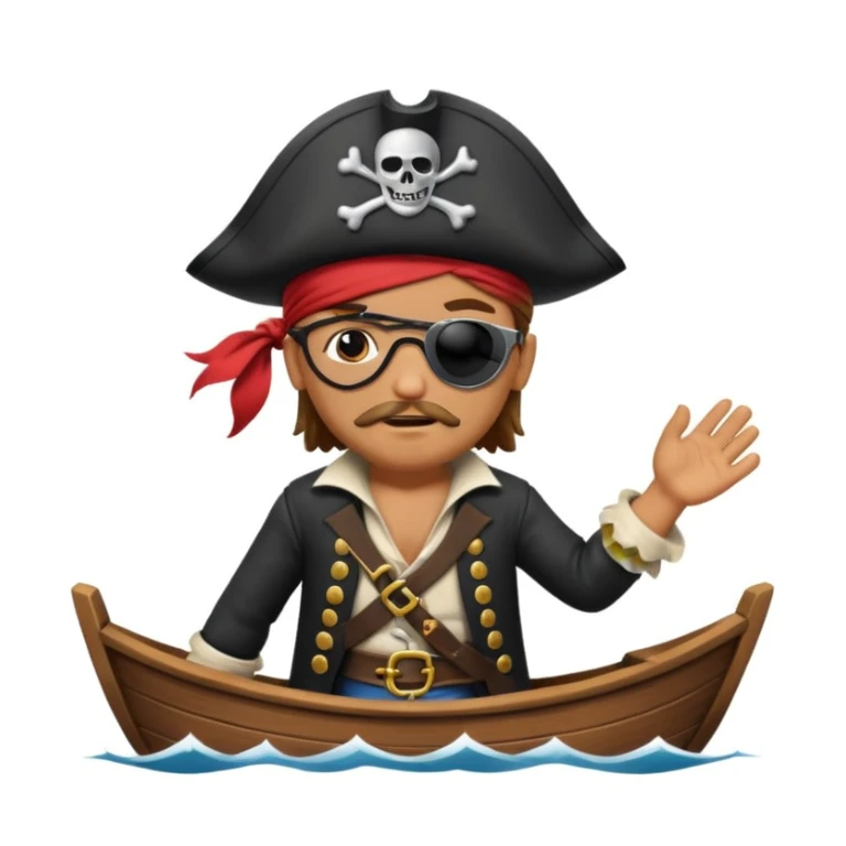 pirate with eye sailing a ship in strom sea background sticker