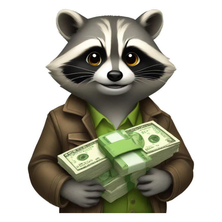 rich raccoon with money in hand sticker
