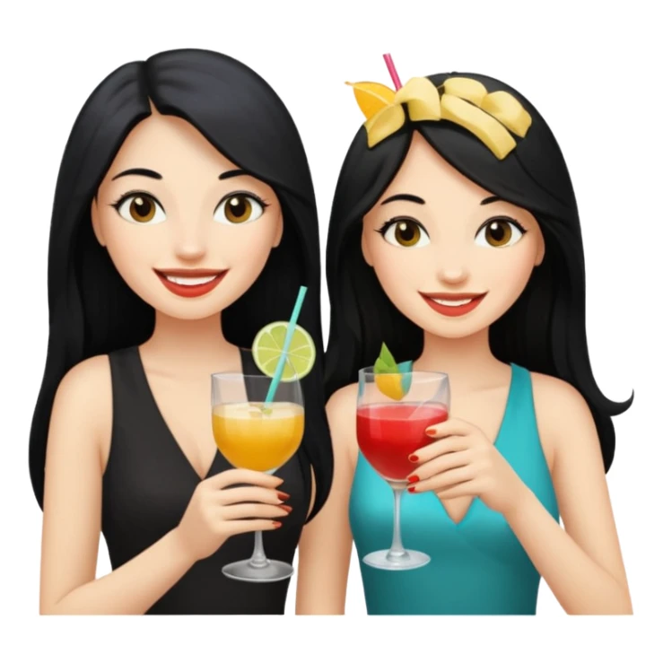 Two queens with long black hair and blonde drink sticker