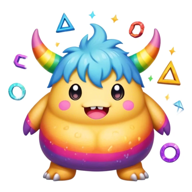Kawaii derpy fat rainbow monster surrounded by magic runes, rich textures, visually rich, so lifelike that it feels like it could leap off the page at any moment sticker