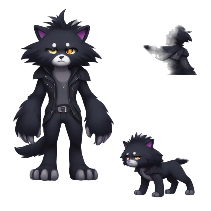 Dark Edgy Cool Shy Grumpy Fluffy FurSona Fakemon Full Body sticker