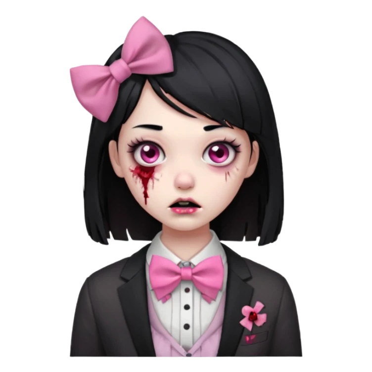 zombie girl,black hair with pink bow tie sticker