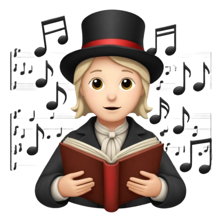 A christmas carol singer with music notes around sticker