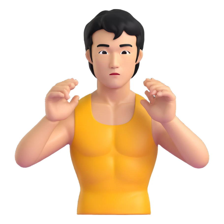 Bruce Lee with correct face proportions and head shape, upper body sticker