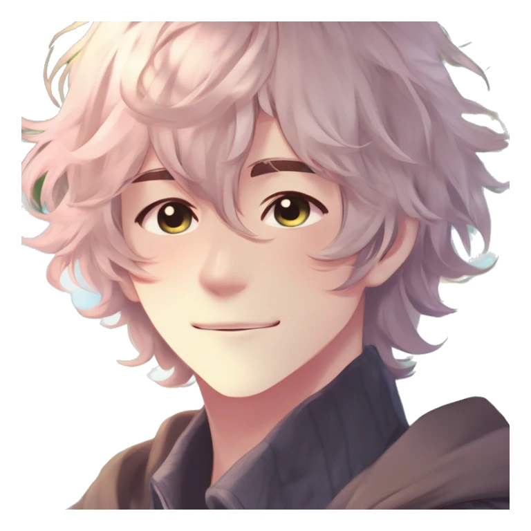 Gorgeous romantic hot attractive anime style modern anime shojo guy with pretty medium-long messy hair and colorful eyes and blushing face aesthetic trending style  pastelcore cottagecore kawaiicore sticker