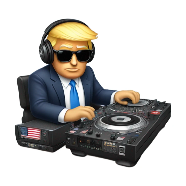 donald trump as a dj with a sticker maga sticker