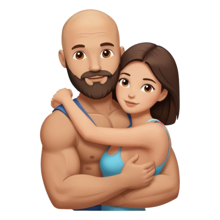 Muscular Bald man with a beard hugging his young hot brunette wife sticker