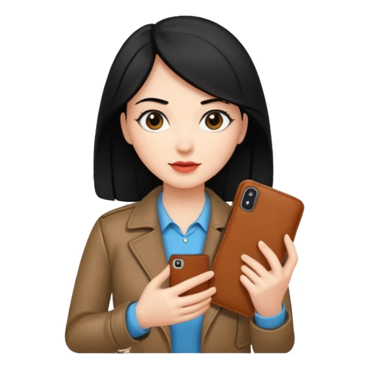 Mujer con cel y cartera  con el pelo negro y color de piel mas blanquita sticker