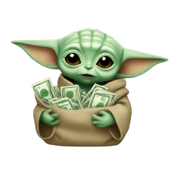 baby yoda holding money sticker