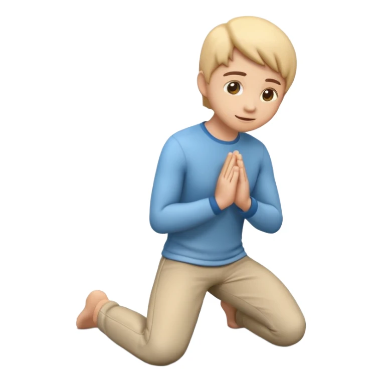 3D emoji style person kneeling, clear posture, centered, soft shadow, white background. sticker