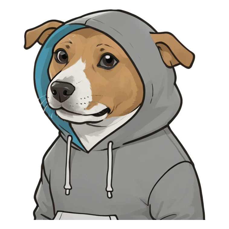 Dog wearing a hoodie sticker
