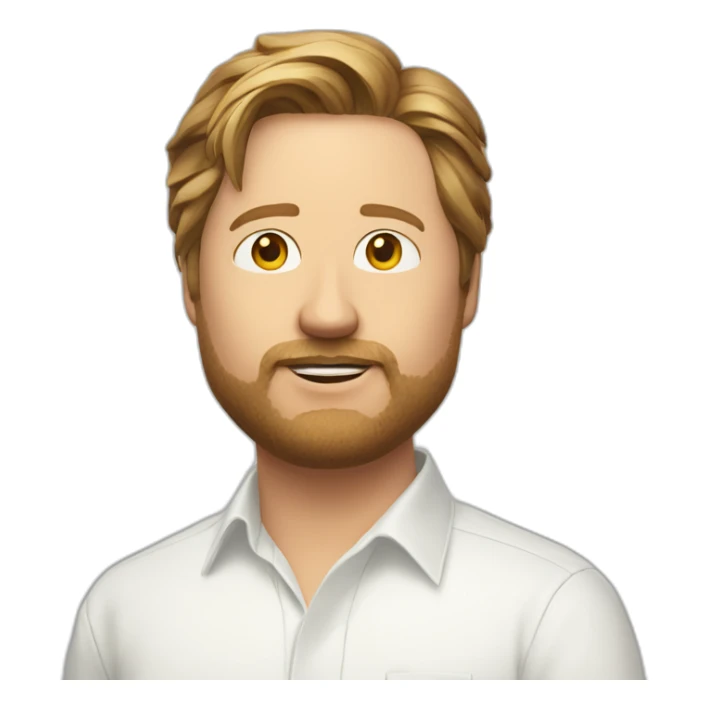 tim heidecker witha beard, white unbuttoned shirt over another white shirt sticker