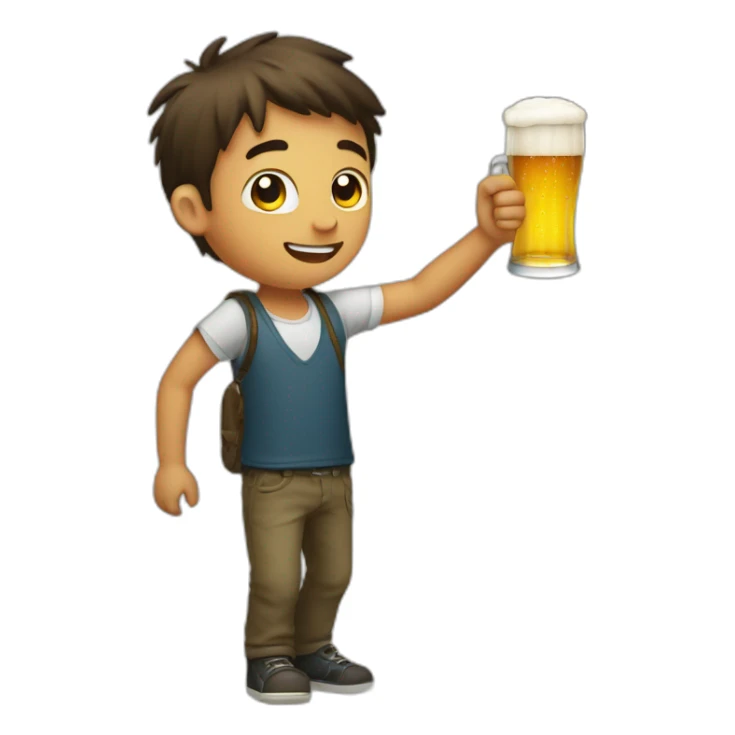 a boy with long air and have a beer in a left hand sticker