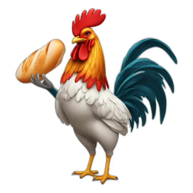 rooster hanging a baguette under his wing sticker