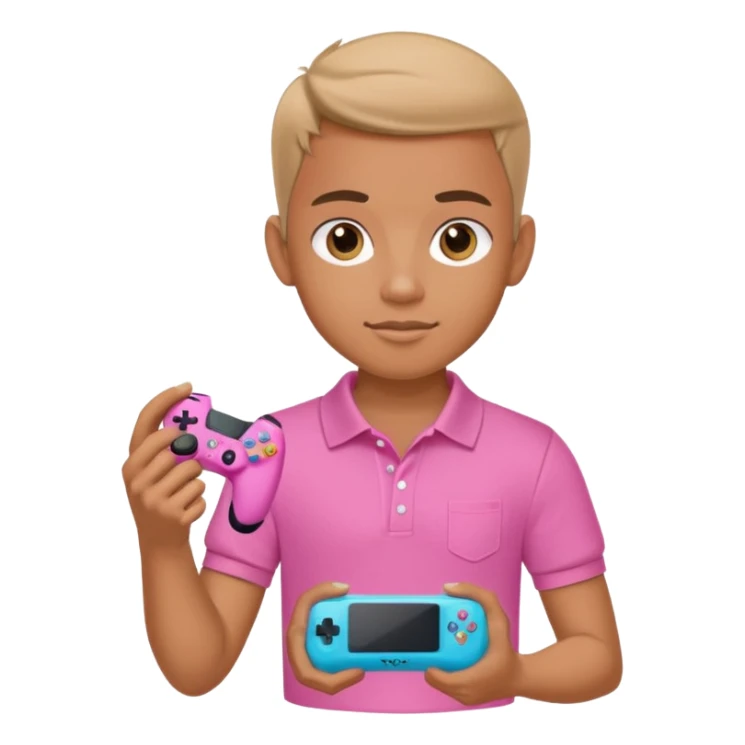 generate a pretty tan bratz boy with a pink polo. Holding a gaming controller in hand sticker
