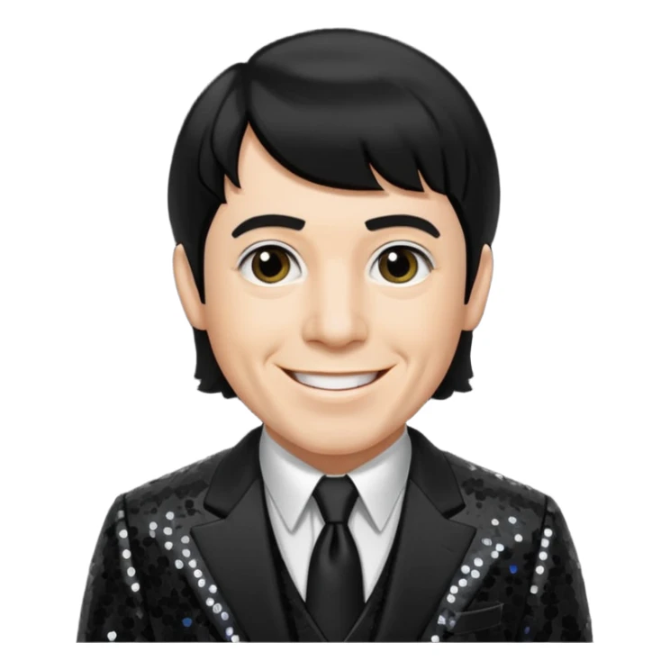 Moe Howard from The Three Stooges with black hair, black sequin suit  sticker