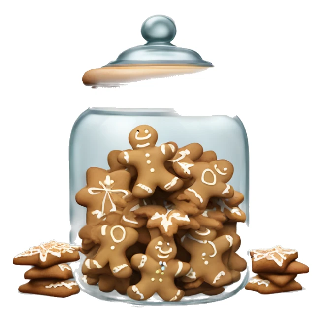 Realistic rococo glass cookie jar with lid full of gingerbread cookies isolated.  sticker