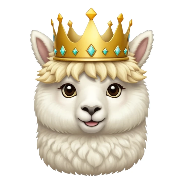 white fluffy king alpaca wearing a golden crown sticker