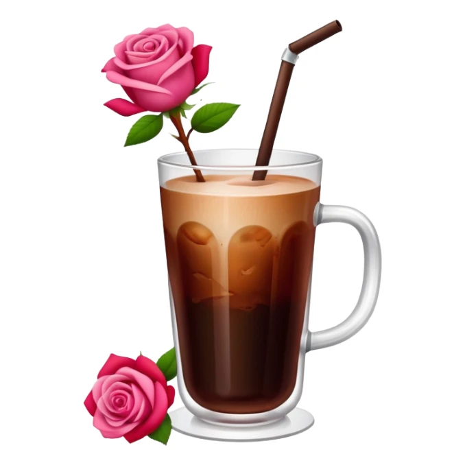 Cold brew coffee with roses pink red and small size glas cup sticker